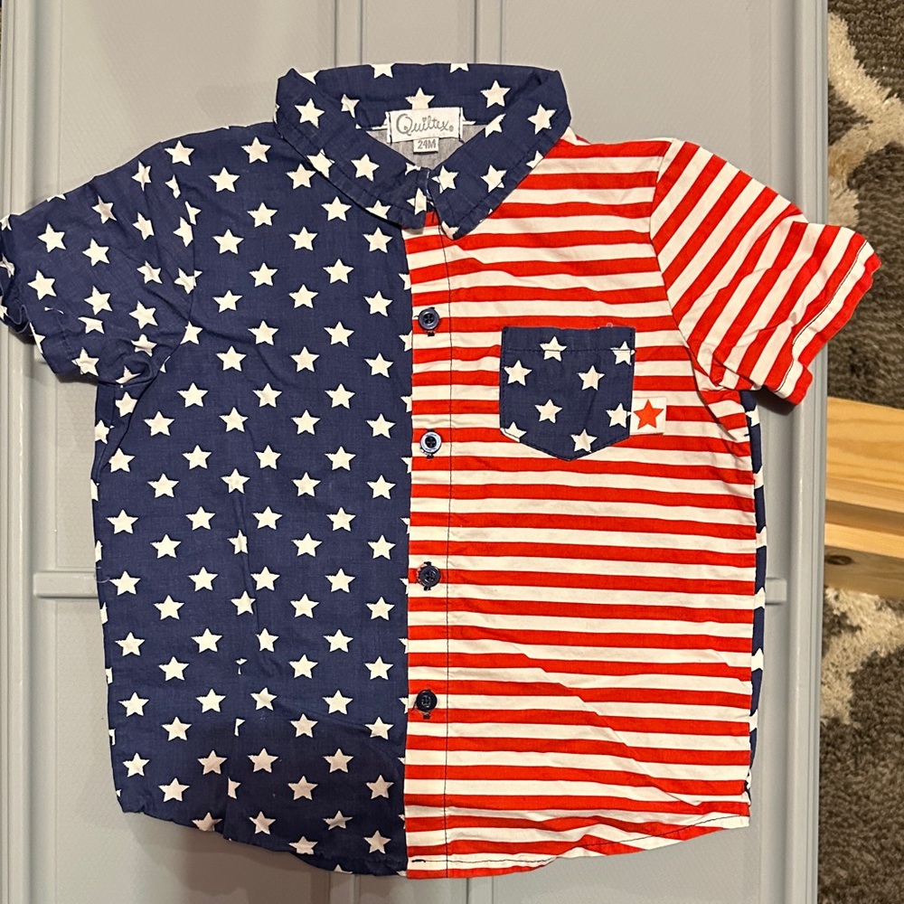 Quiltex Kids Stars and Stripes Button Down Shirt - Red, White, and Blue